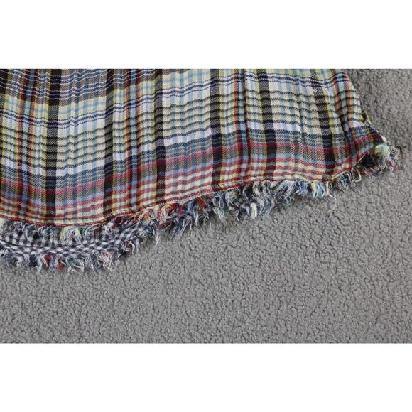 Free People Top Womens Xs Come On Over Plaid Top Button Front Fringe Hem - Picture 9 of 11